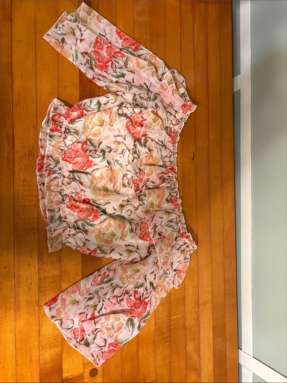 Wayf Pink Floral Off-the-Shoulder Crop Top